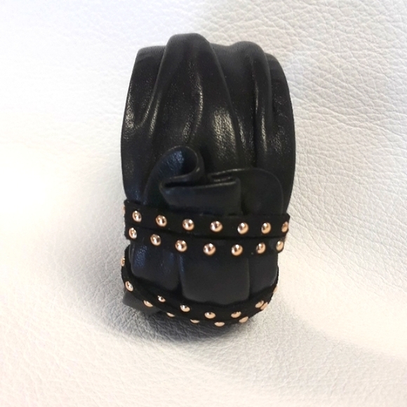 Black Leather Bangle Bracelet/ 90's/Handcrafted/ Statement Bracelet - Picture 9 of 16